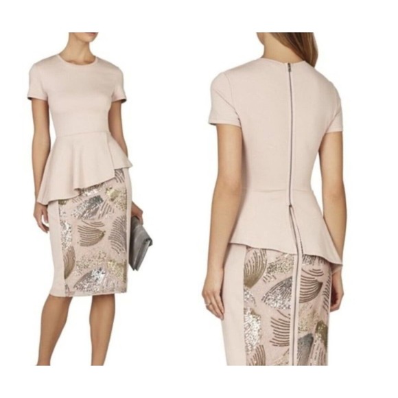 BCBGMaxAzria Tops - BCBGmaxazria Top Asymmetrical Peplum Harlee Shirt Pleated, Bare Pink Sz L